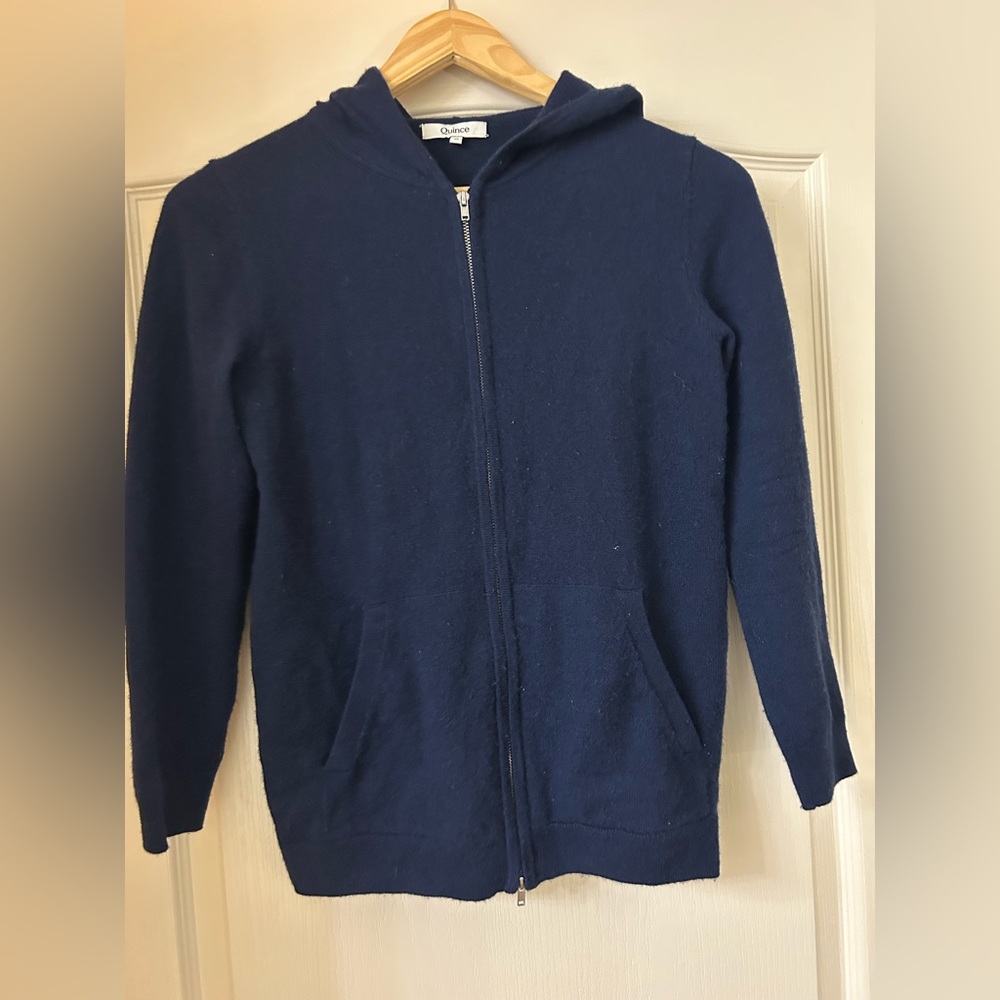 Quince navy blue child’s cashmere zip hoodie size 12